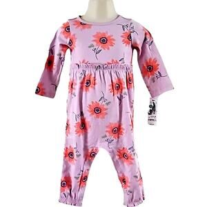 NWT Carter’s Baby Girl Pink Floral Long Sleeve Romper Size 12 Months Cotton